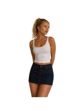 LR3301 St. John's Bay Denim Mini Skirt Women's 18W Dark Wash Stretch Casual Plus